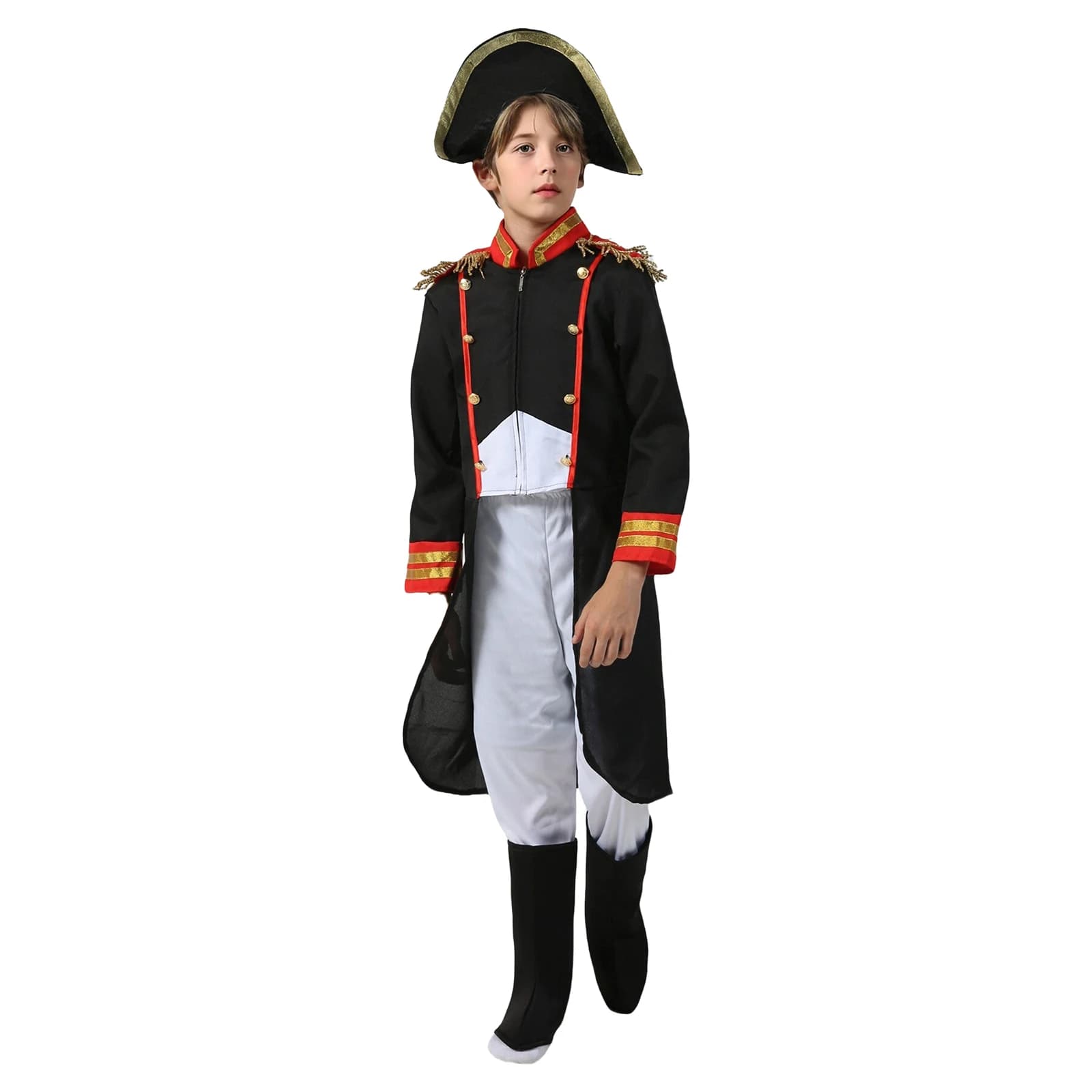 Napoleon Costume for Boys, Rondine Coda Jacket with Trousers, Hats and Shoes, Outfit by Captain Pirate for Halloween and Carnival