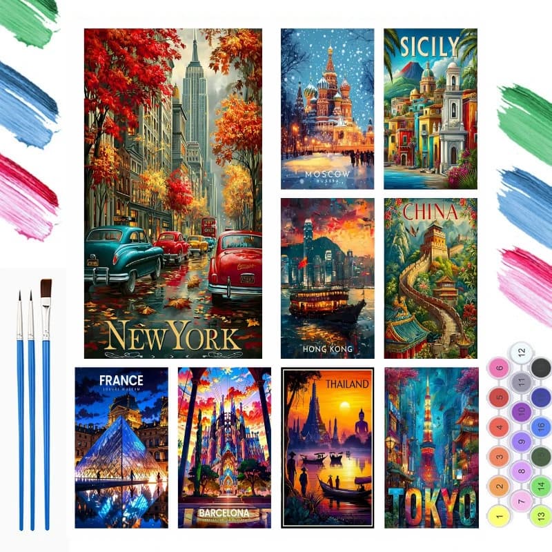DIY Oil Painting By Numbers Kit Tokyo City Scenery Paint By Numbers Diy Numbers Painting Art On Canvas By Numbers