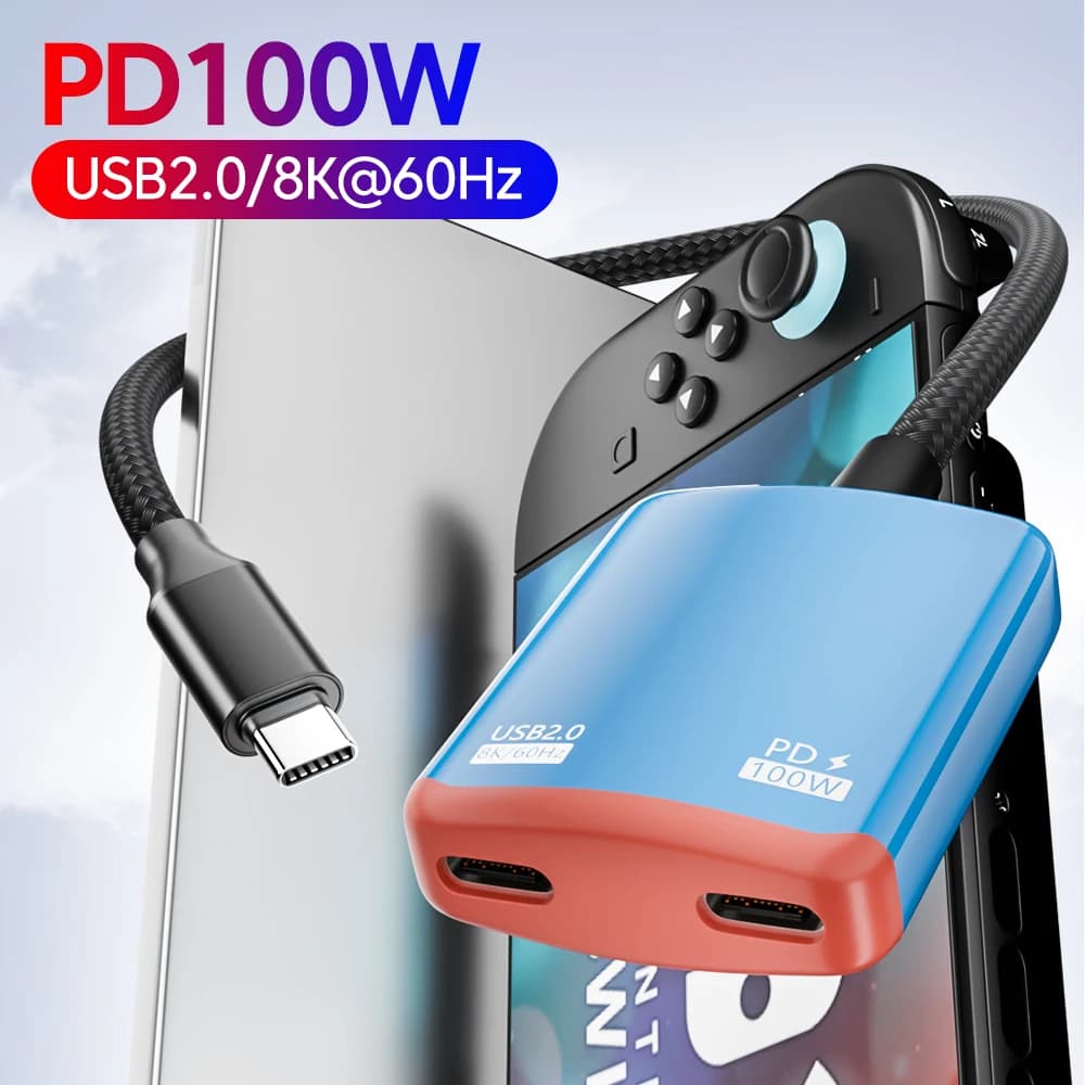 Convertitore 2-in-1 Tipo C, Dock di Espansione USB 2.0/8K@60Hz, Stazione di Ricarica ad Alta Potenza 100W per iPhone 15 16 Samsung Huawei