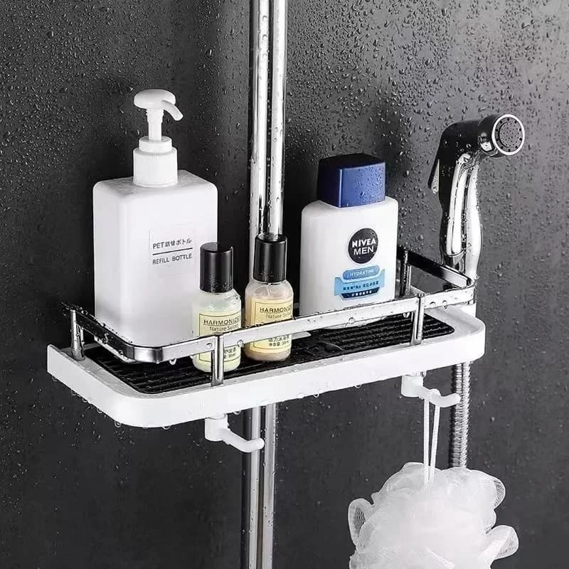 Portaoggetti per doccia Mensola per bagno Mensola per palo Vassoio per shampoo Supporto senza foratura Asta di sollevamento Supporto per soffione doccia Organizzatore per rack