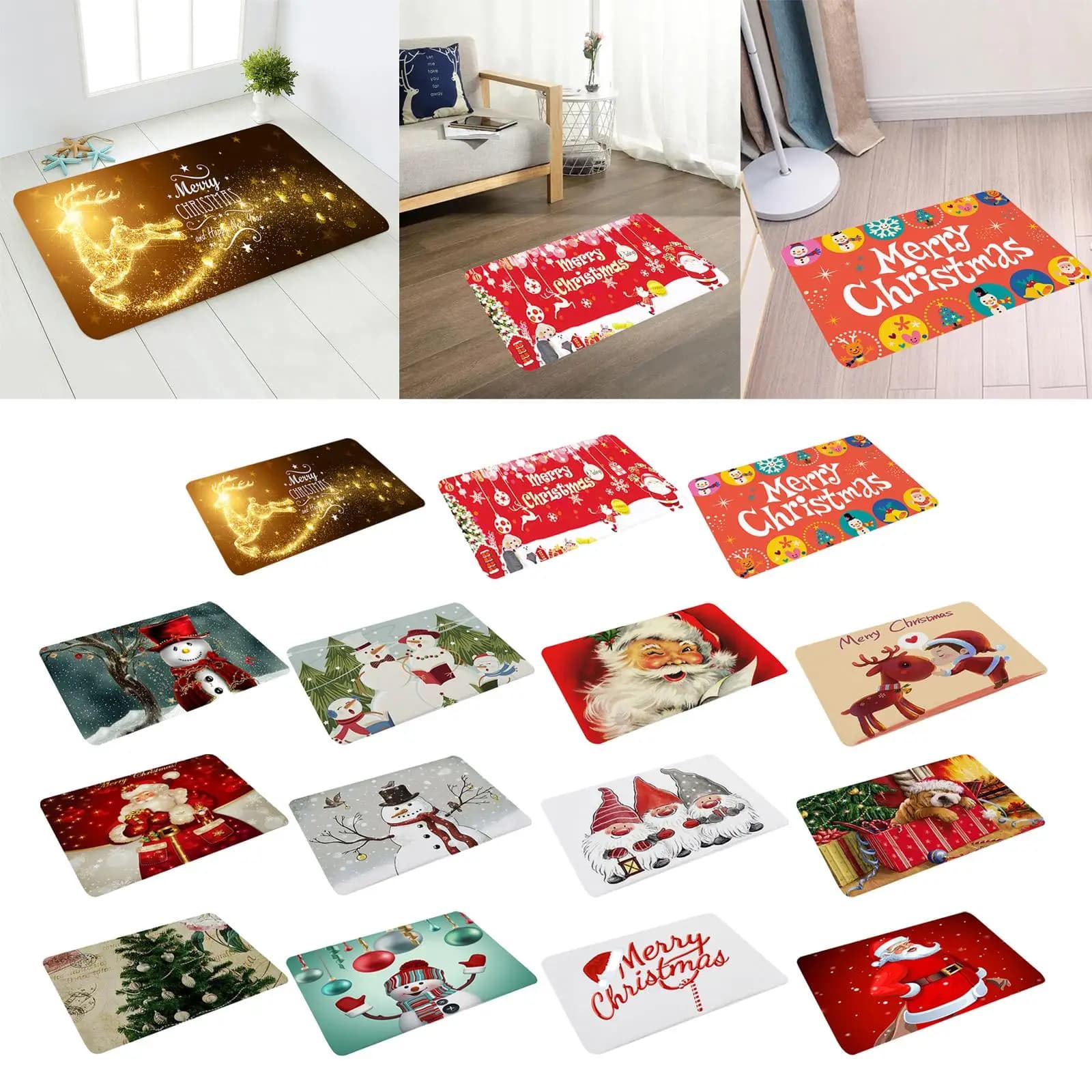 Tappetino natalizio Lavabile Flanella assorbente Alce Decorazione ingresso Riutilizzabile antiscivolo per Zerbino Capodanno Giorno di Natale