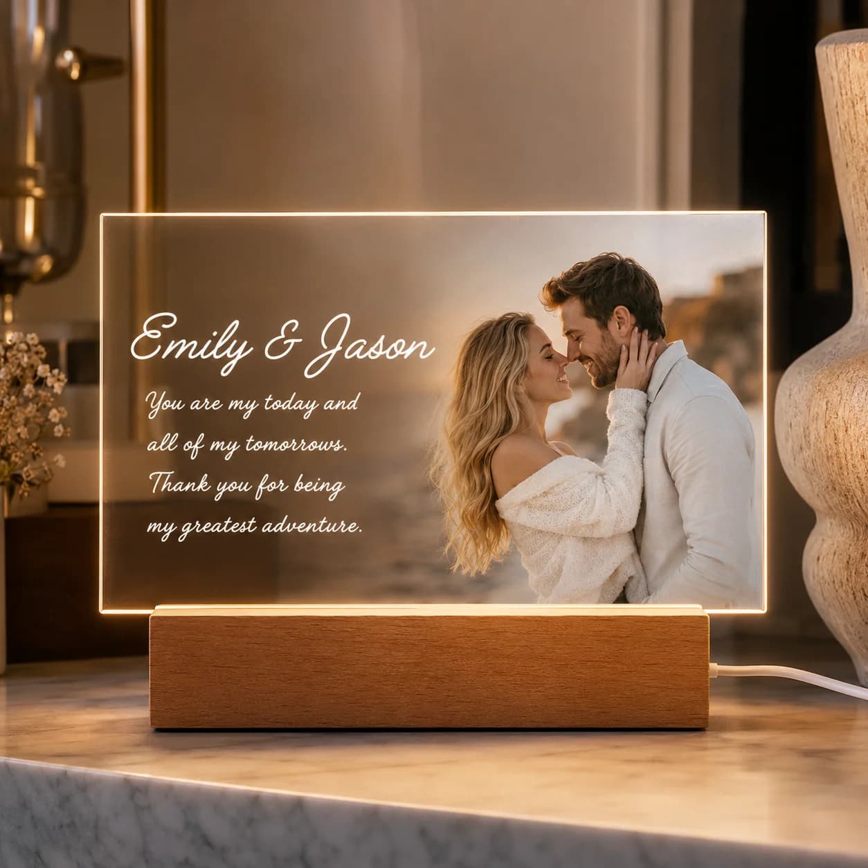 Personalized Photo Night Light Acrylic Plaque Custom Picture Frame Keepsake Gift For Family Wedding Anniversary Birthday Decor