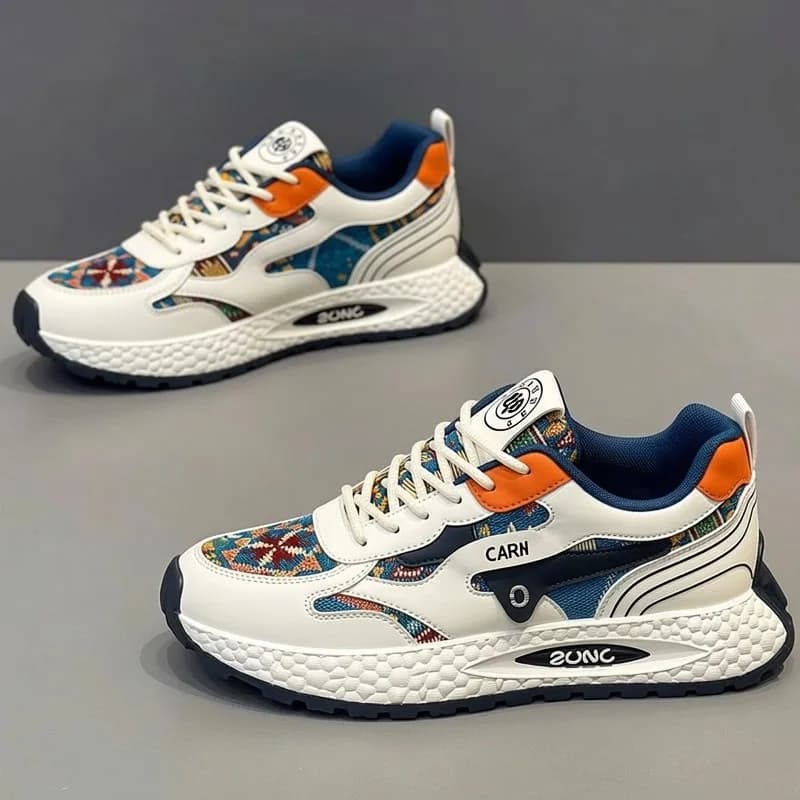 Men's Spring 2026 Fashionable Casual Running Shoes Anti-slip Sporty Popcorn Soft Bottom Printed Dad Shoes Low Cut Mesh Inner