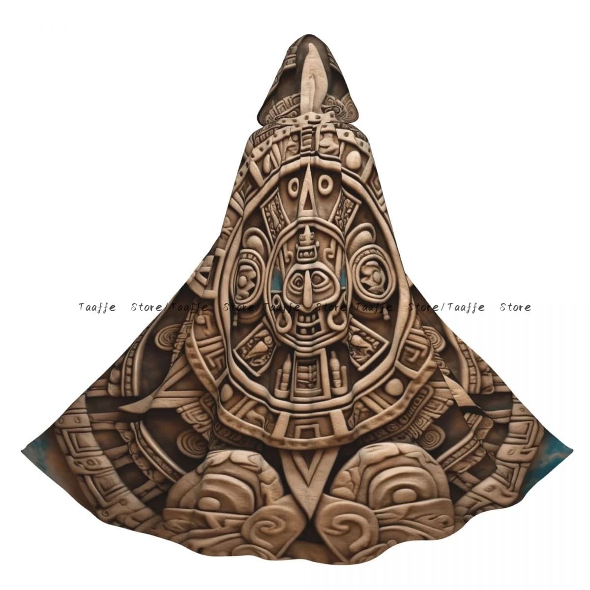 Antico calendario maya azteco mantello da strega con cappuccio costume cosplay mantello lungo da festa per adulti di Halloween