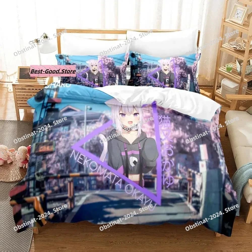 Hololive Neko Mata Okayu Set biancheria da letto Singolo Doppio Completo Queen King Size Set letto Aldult Camera da letto per bambini Set copripiumino 3D 2022 Anime