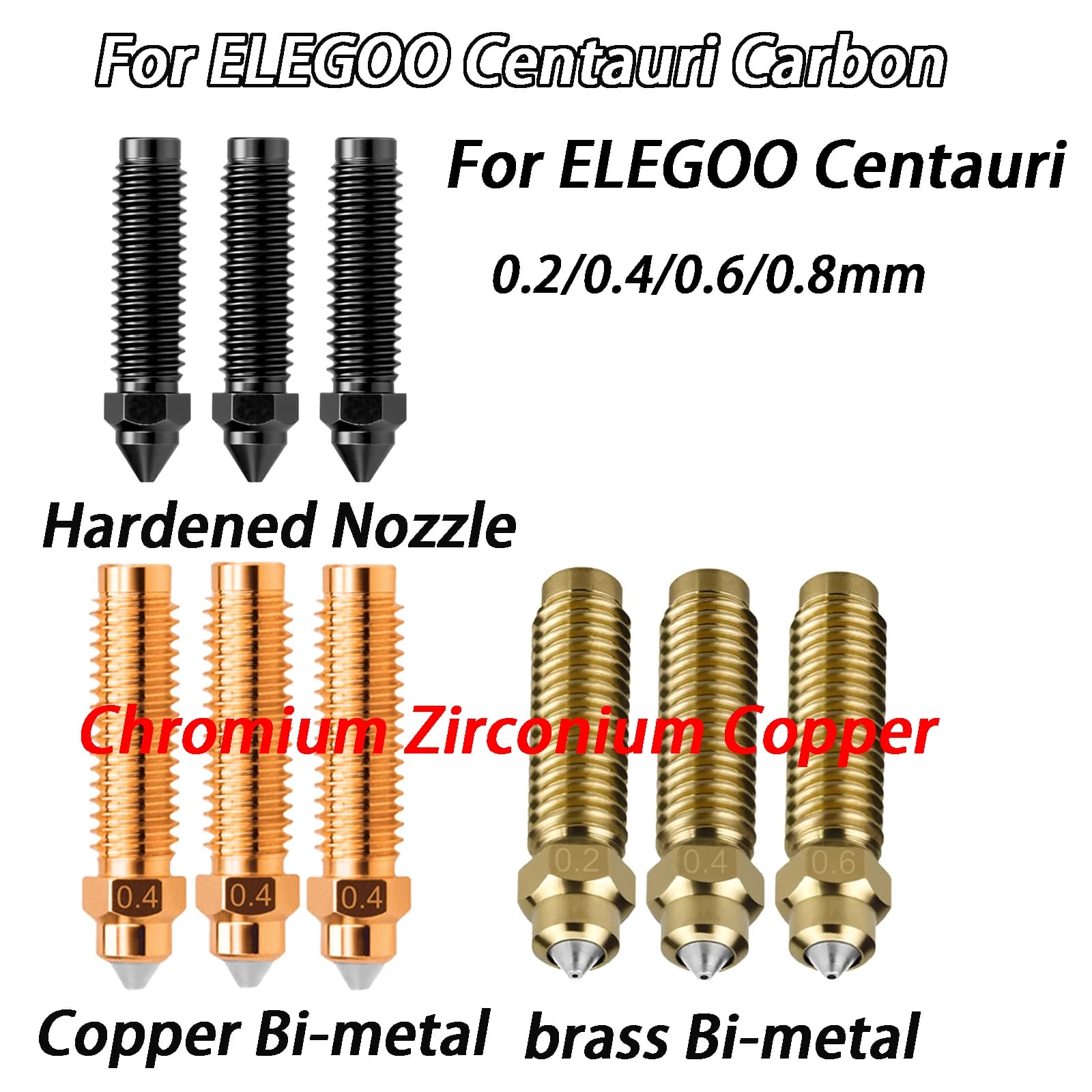 Bi-metal Nozzle For ELEGOO Centauri Carbon Chromium Zirconium Copper Bimetallic Nozzle For Elegoo Centauri 3D Hardened Nozzle