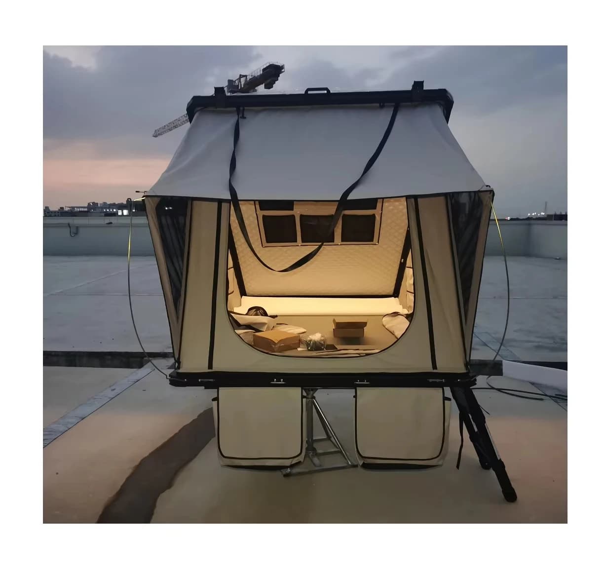 Tende da Tetto per Auto da Campeggio, Tenda da Tetto Nera con Luci e Pannello Solare Powercustom