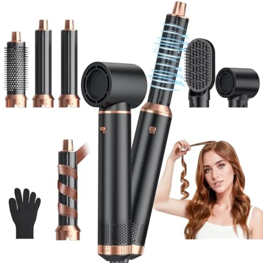 Brush Hair Dryer 5 in 1, Hair Brush Improved with Air Cooler Function, Air Cooler Brush Stackable with Negative Ions