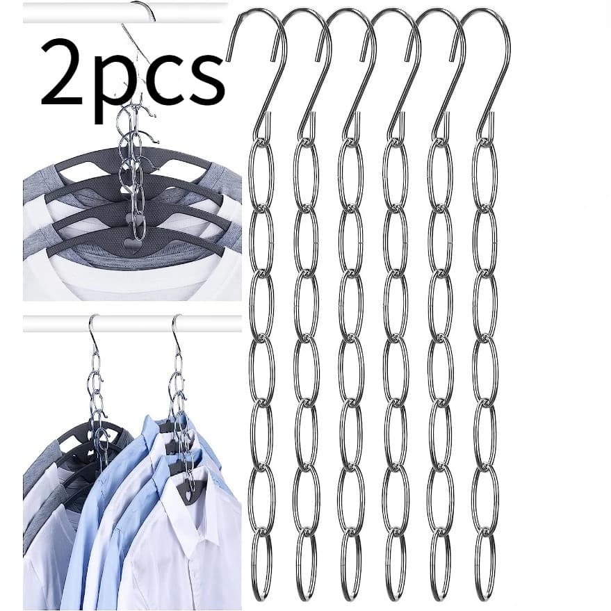 2 space saving clothes hangers, metal chain hangers organizer with 7 slots, magic folding multiple coat hangers