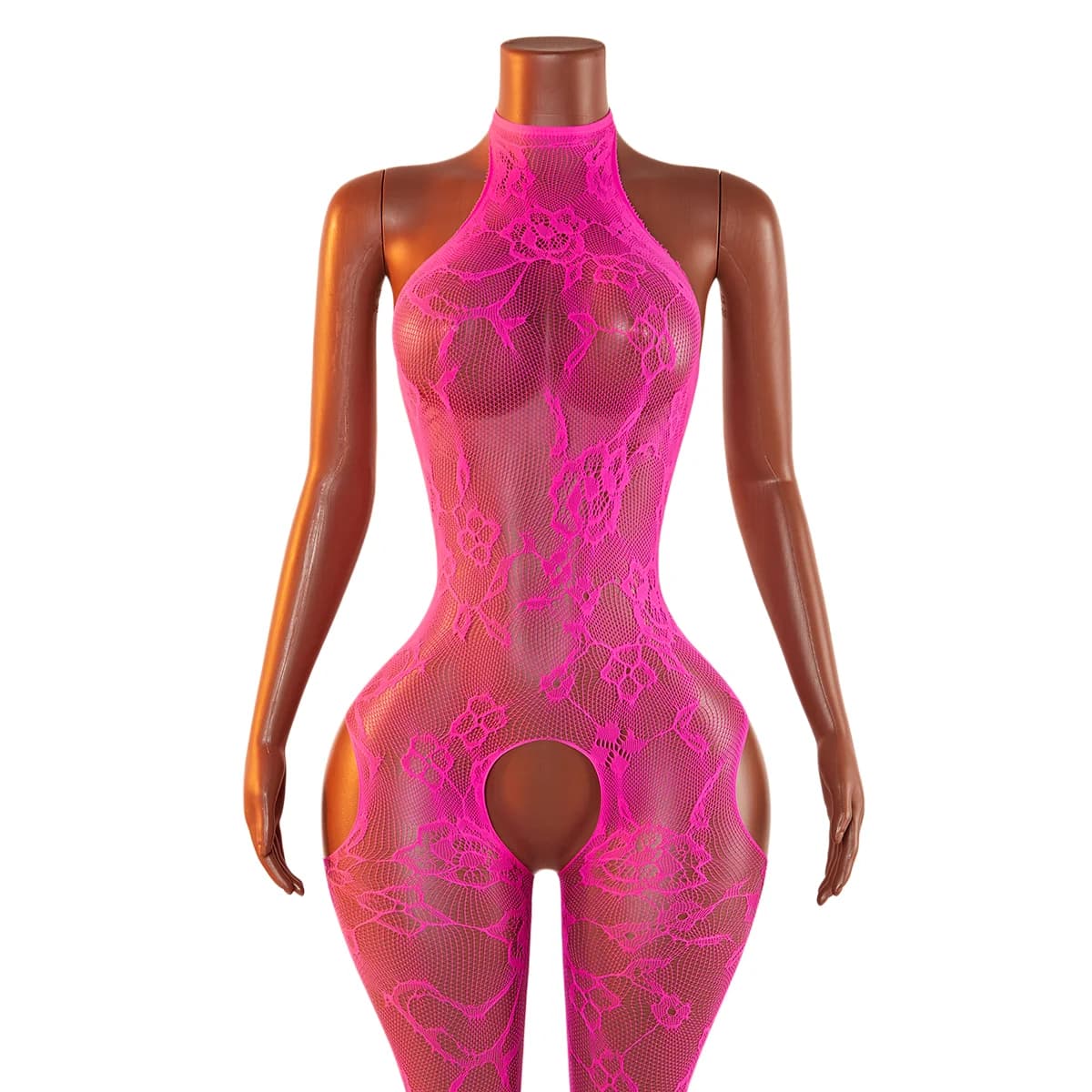 Body a rete in pizzo trasparente da donna, lingerie sexy teddy con apertura sul retro e sul cavallo, con fiocco