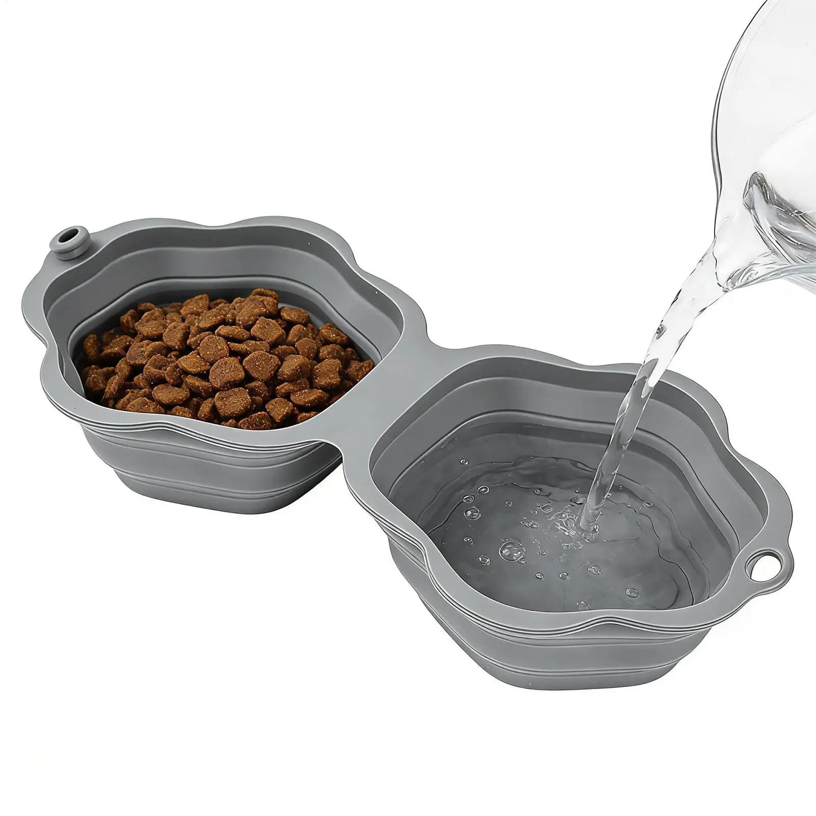 Ciotola pieghevole per animali domestici a forma di zampa di gatto, 2 scomparti, in silicone, pieghevole, per acqua e cibo, ciotola per cani e gatti, alimentatore per animali domestici