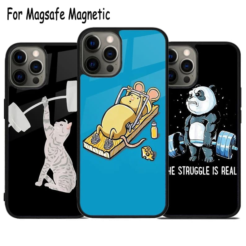 Divertente Custodia per Telefono con Ricarica Wireless per iPhone 17 Air 15 16 16e 14 13 11 12 Pro Max Plus, Cover Magnetica Bumper Magsafe per Palestra e Fitness