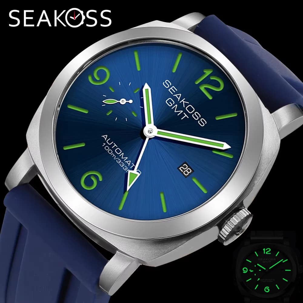 SEAKOSS GMT Diving Men's Automatic mechanical watches 1963 ST2557 Cage movement 316L Super Bright Calendar 10Bar Wristwatches