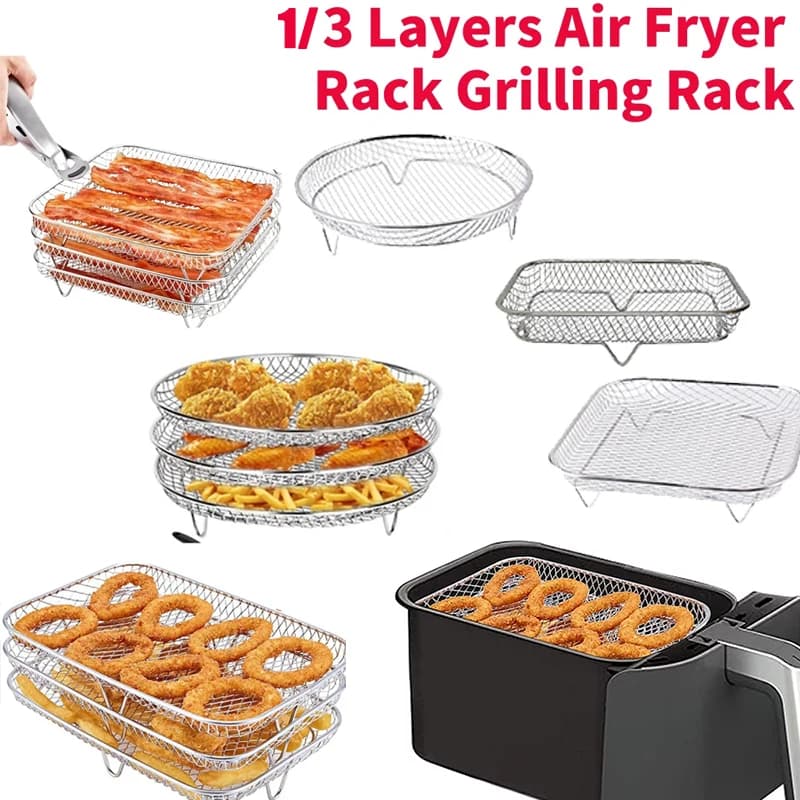 1/3 Layer Air Frying Accessories Stainless Steel Network Grid Grid Basket Outdoor Stackable Grid Camping Basket