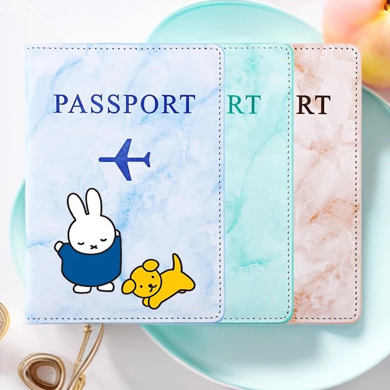 Miffy Series Travel Air Ticket Holder Cartoon Women Passport Covers PU Leather Multi-Function ID Bank Card Case Birthday Gift
