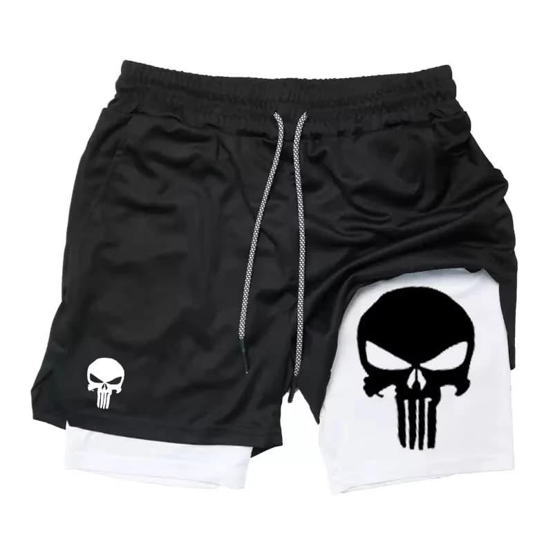 Stampa Pantaloncini performanti 2 in 1 da uomo Pantaloncini atletici ad asciugatura rapida con tasca per telefono Pantaloncini da corsa estivi per allenamento in palestra RL0302