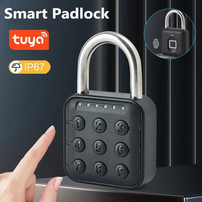 Blocco delle impronte digitali senza chiave con APP Tuya Lucchetto intelligente Serratura impermeabile 0.2sec Sblocca lucchetto antifurto portatile per ufficio