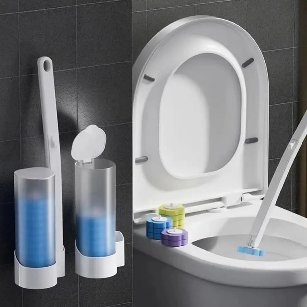 360° Cleaning Toilet Cleaning Kit Long Handle Disposable Sponges Toilet Bowl Cleaners Brush Wall Mounted