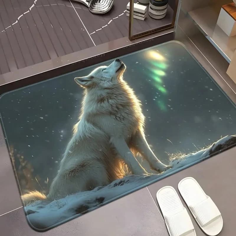 Splendido lupo bianco Aurora modello antiscivolo assorbente tappetino per porta ad asciugatura rapida tappeto premium per ingresso bagno, decorazioni per la casa