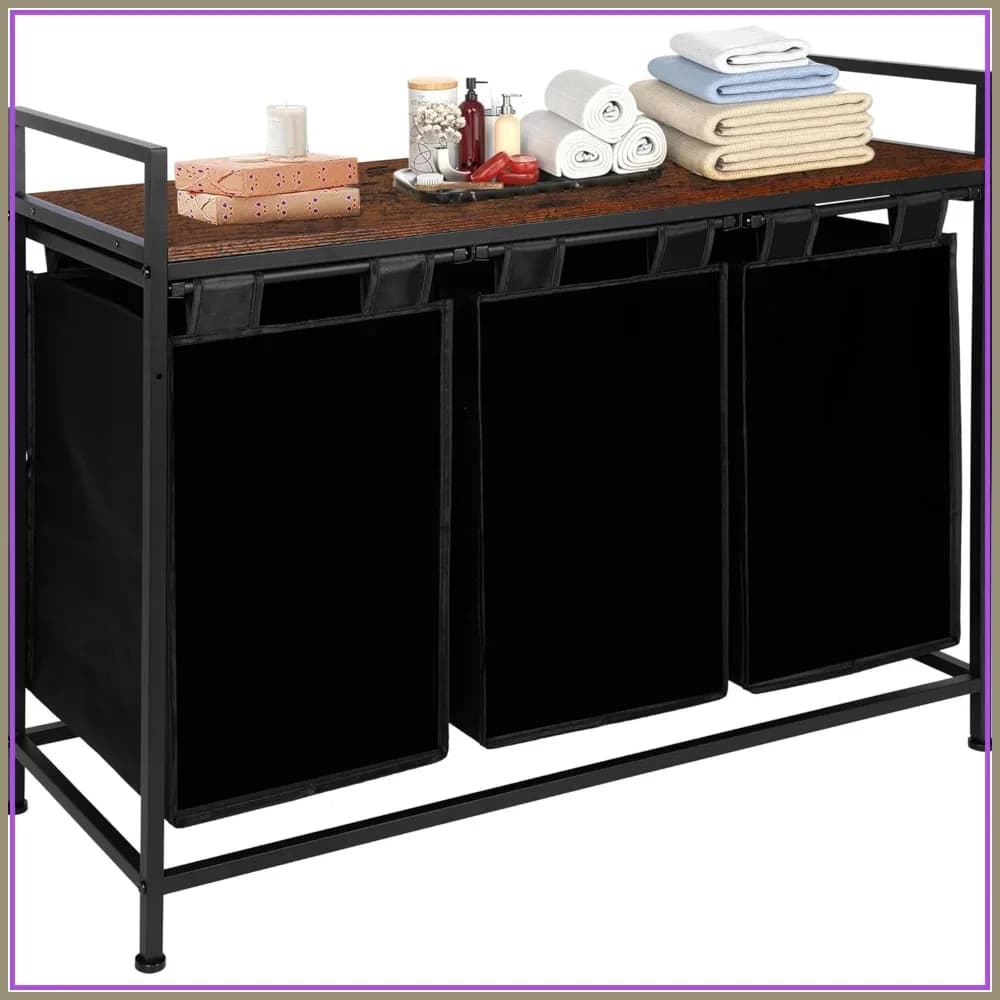 Organizzatore per Bucato da 138L con Ripiano, 3 Sacchi Rimovibili, 92x33x72 cm, Nero
