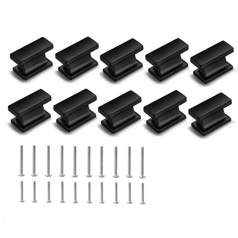 AS94-10 Confezione da 10 pomelli quadrati neri per armadietti, pomelli per cassetti, maniglie per armadietti, per bagno, cucina, ferramenta per mobili Dura