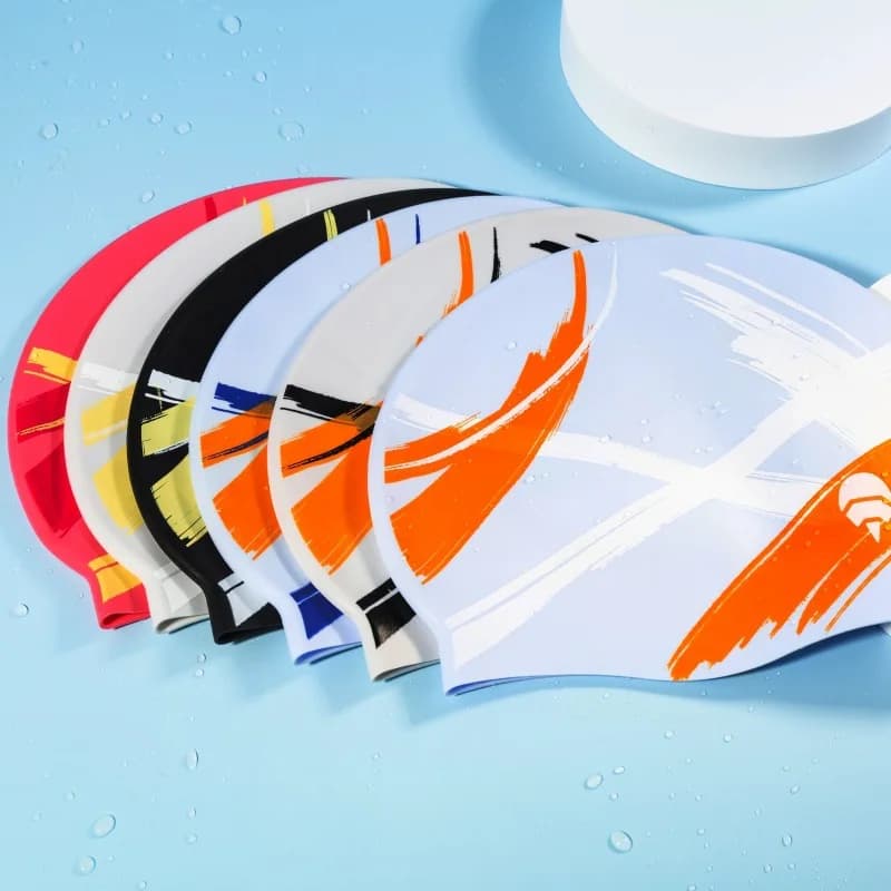 Swimwear for Adults, Silicone Swimwear Waterproof with Ear Protection, Fashion Printing for Men and Women, Swimming Accessories