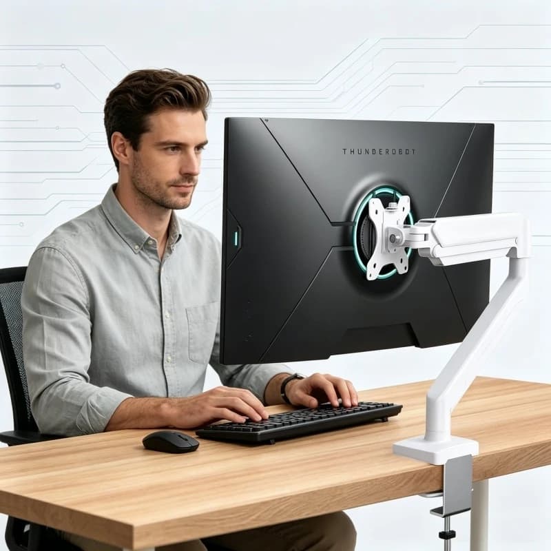 Supporto per Monitor con Base a Morsetto e Passacavo, Braccio Singolo per Schermi da 13-32 Pollici, Altezza Regolabile, per Casa e Ufficio