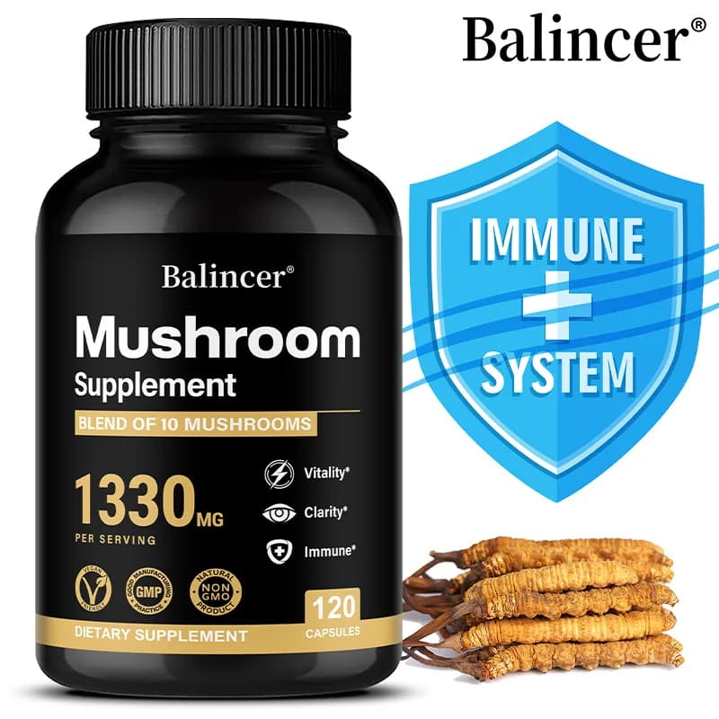 Capsule di Complesso di Funghi, Criniera di Leone, Cordyceps, Reishi e Shiitake, per Chiarezza Cognitiva, Concentrazione, Umore, Energia e Supporto Immunitario