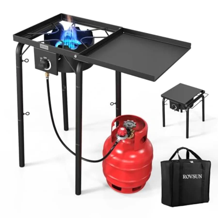 Fornello a Gas Propano da 100.000 BTU con Ripiano Laterale e Borsa per il Trasporto, Fornello Portatile da Esterno per Campeggio, Casa, Giardino, Birrificazione e Conserve