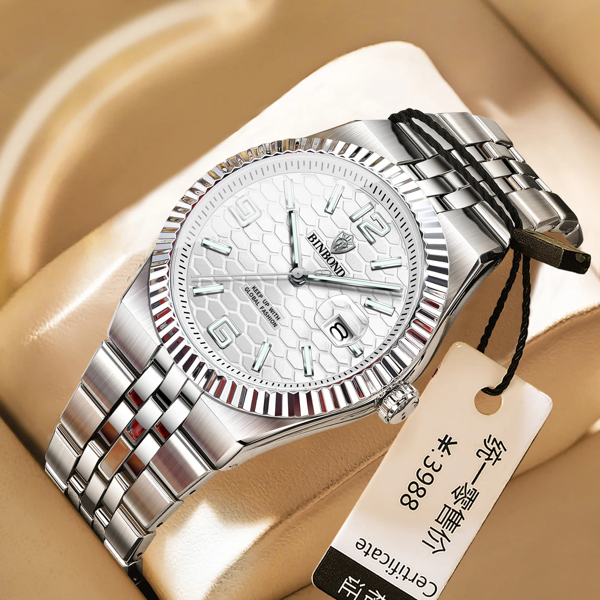 Men's Luxury BINBOND Sports Wrist Watch, Stainless Steel, Waterproof, With Date Display, High Quality Men's Watch, Casual, Fashionable, Quartz.
