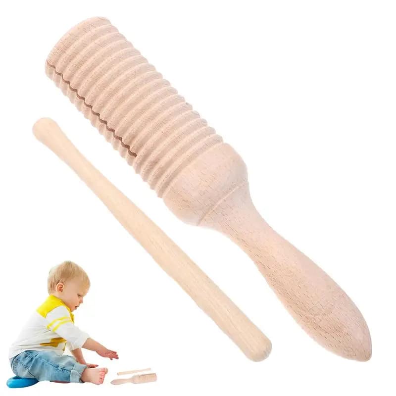 Guiro Instrument Percussion Wood Guiro Set Educational Wood tamburello Stick Early Educational Music Rhythm Toys Tone Block