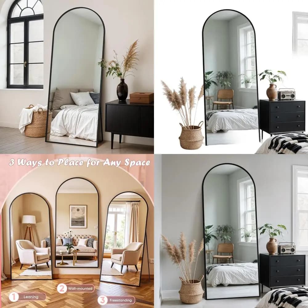 Grande Specchio ad Arco da Terra con 64 Archi per Camera da Letto, Bagno o Soggiorno in Nero
