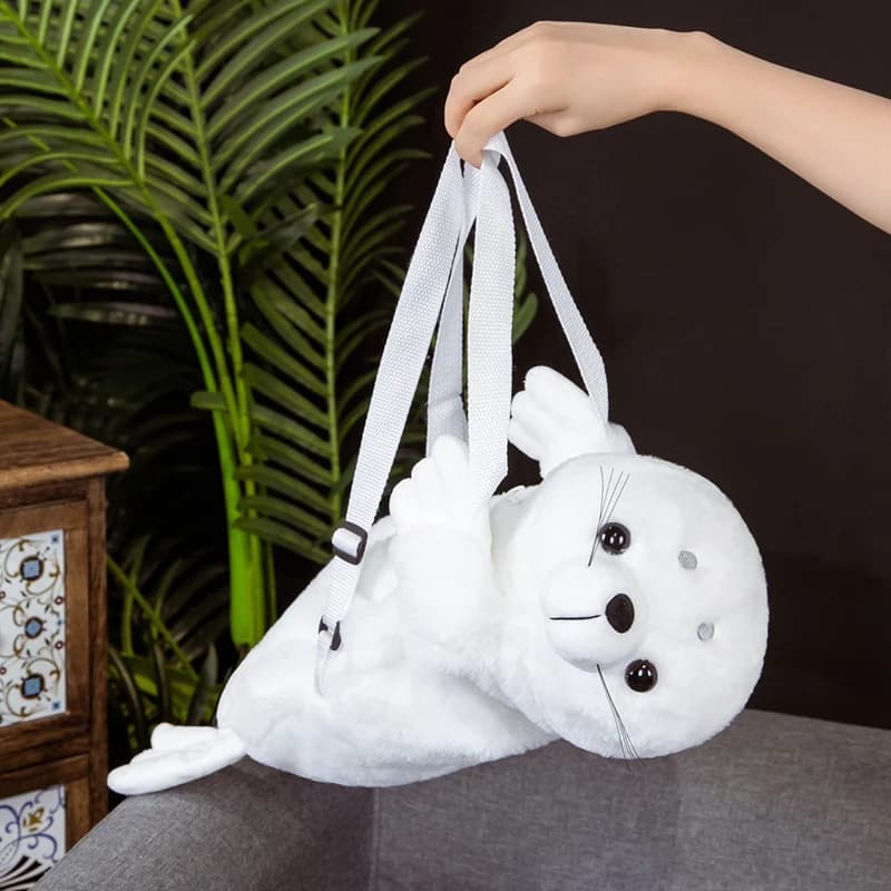 Zaino Kawaii Giapponese a Forma di Foca Bianca e Leone Marino, Borsa a Tracolla per Scuola, Peluche per Bambini, Ragazze, Studentesse, Regalo di Compleanno