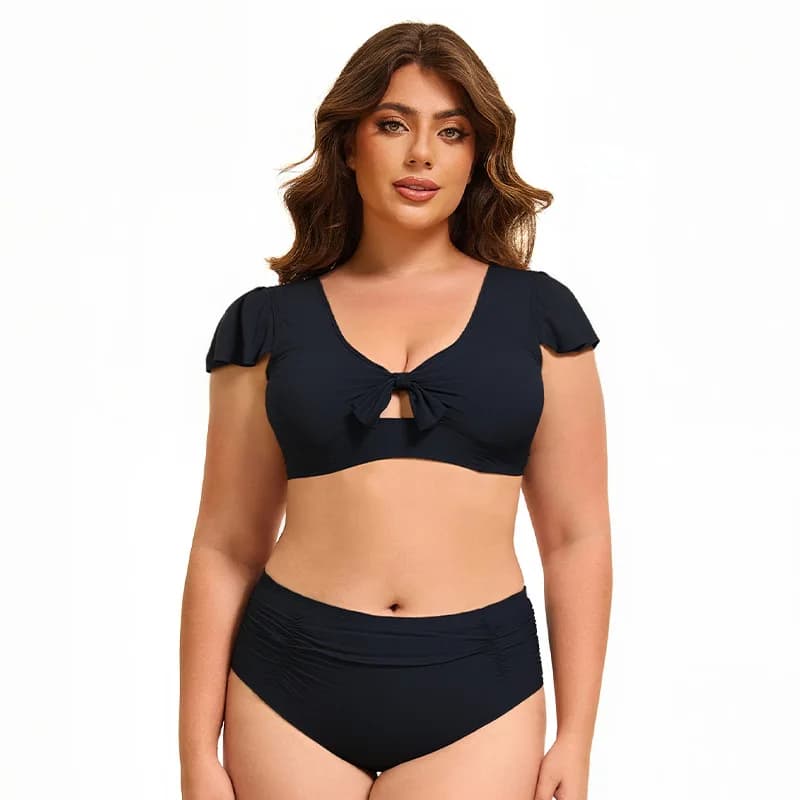 Solido increspato orlo bikini set donna flora scollo a V a vita alta costume da bagno a due pezzi 2026 ragazza spiaggia costume da bagno costumi da bagno biquinis