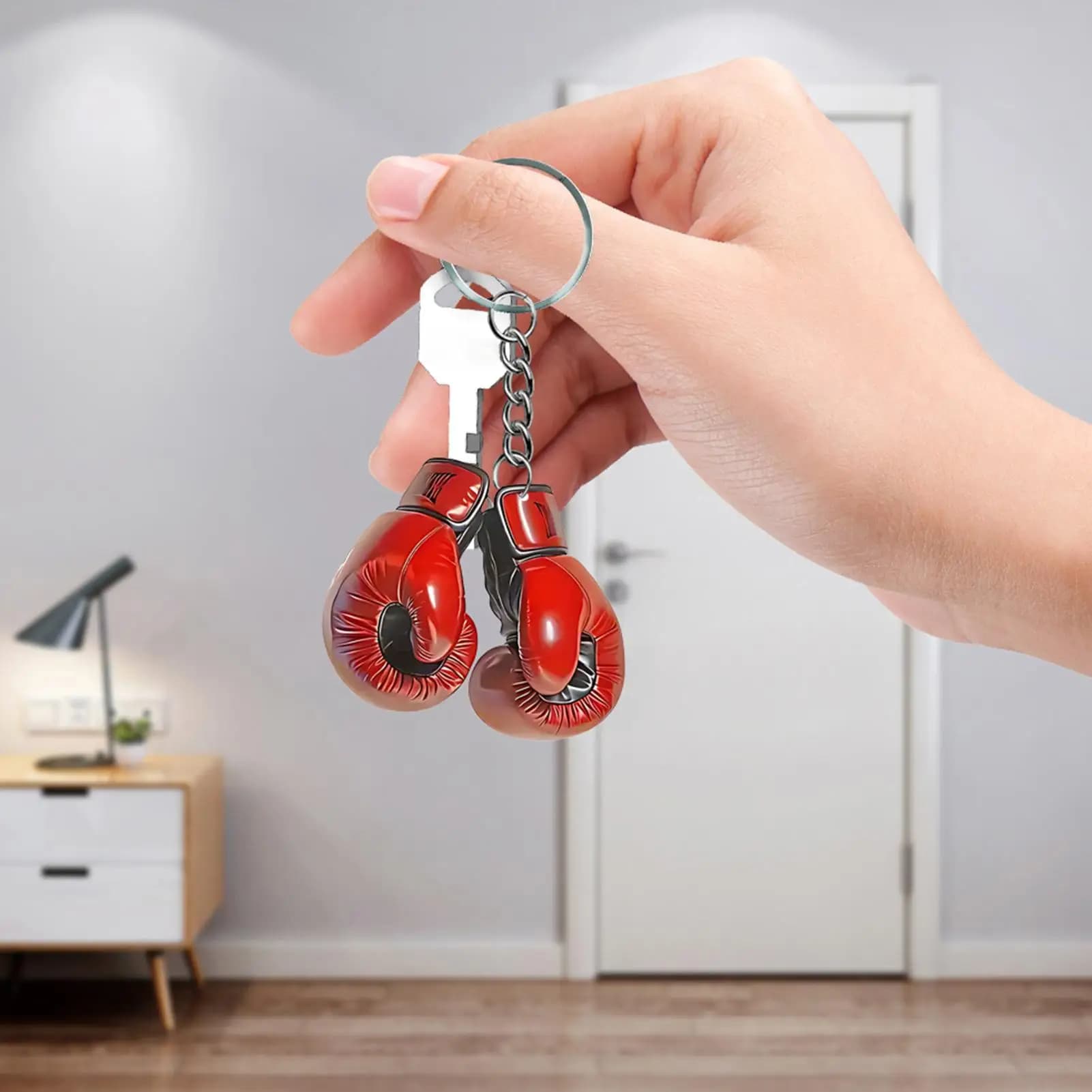 Boxing Gloves Keychain Acrylic Bag 2D Boxing Keychain Creative Design Keychain Exquisite Kids Fitness Backpack Decoration