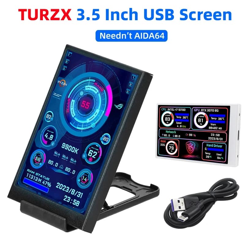 3.5 Inch Type C Secondary Screen for Computer CPU GPU RAM HDD Display LCD Monitor USB 320*480 freely AIDA64 Windows 10 11