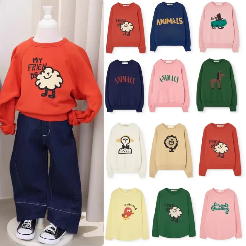 Abbigliamento Sportivo per Bambini, Nuova Collezione Primavera 2026, Felpa con Cappuccio e T-Shirt a Maniche Lunghe in Cotone con Stampa Cartoon per Ragazzi e Ragazze