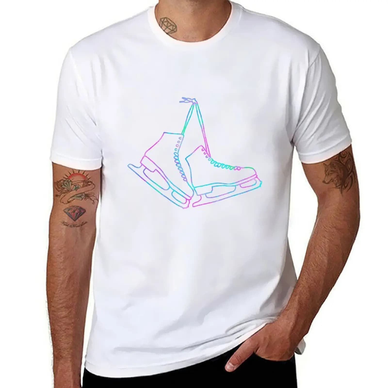 T-shirt con motivo pattini da ghiaccio al neon, a tema natalizio