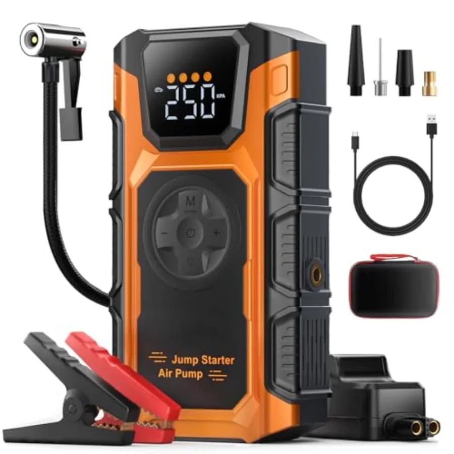 Avviatore di Emergenza con Compressore d'Aria 5500A, Caricabatterie per Auto, Avviatore per Veicoli 12V fino a 9.0L Benzina e 7.5L Diesel
