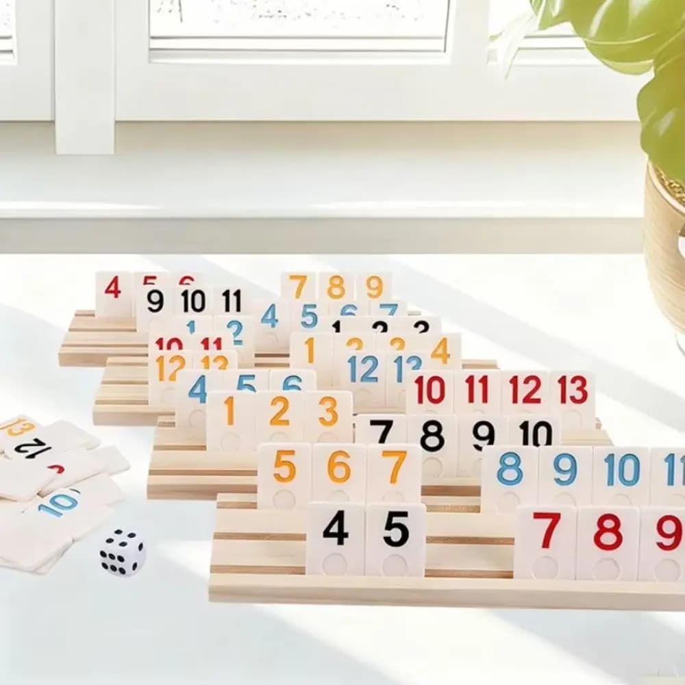 Gioco da Tavolo Rummikub in Legno 106 Pezzi, Set da Viaggio Portatile con 106 Tessere, Gioco Multi-Giocatore