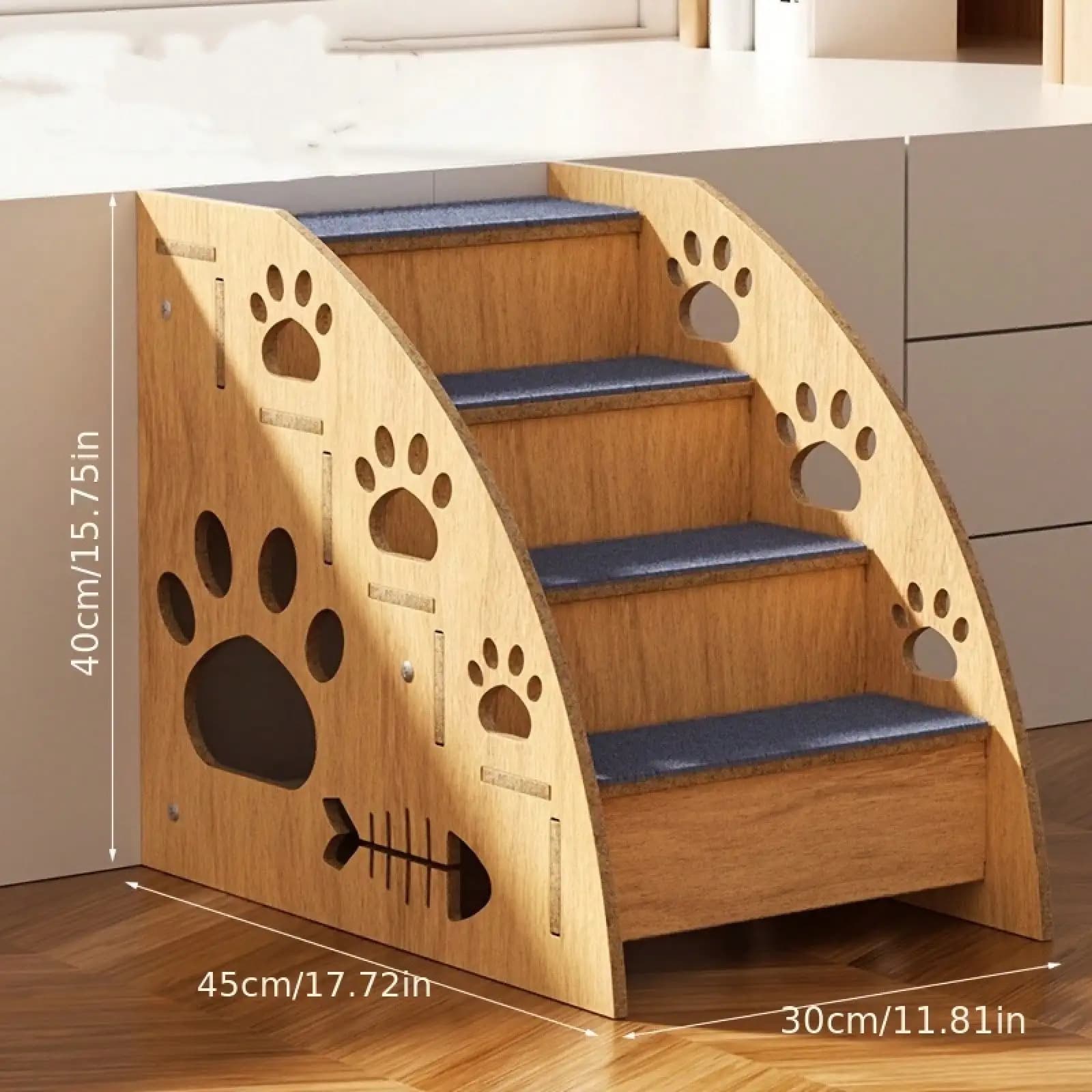 Scale per animali domestici in legno massello al 100% per letto/divano, antiscivolo, scale per cani da 2 a 4 livelli con ringhiere di sicurezza rinforzate e design a rampa, altezza 15 pollici