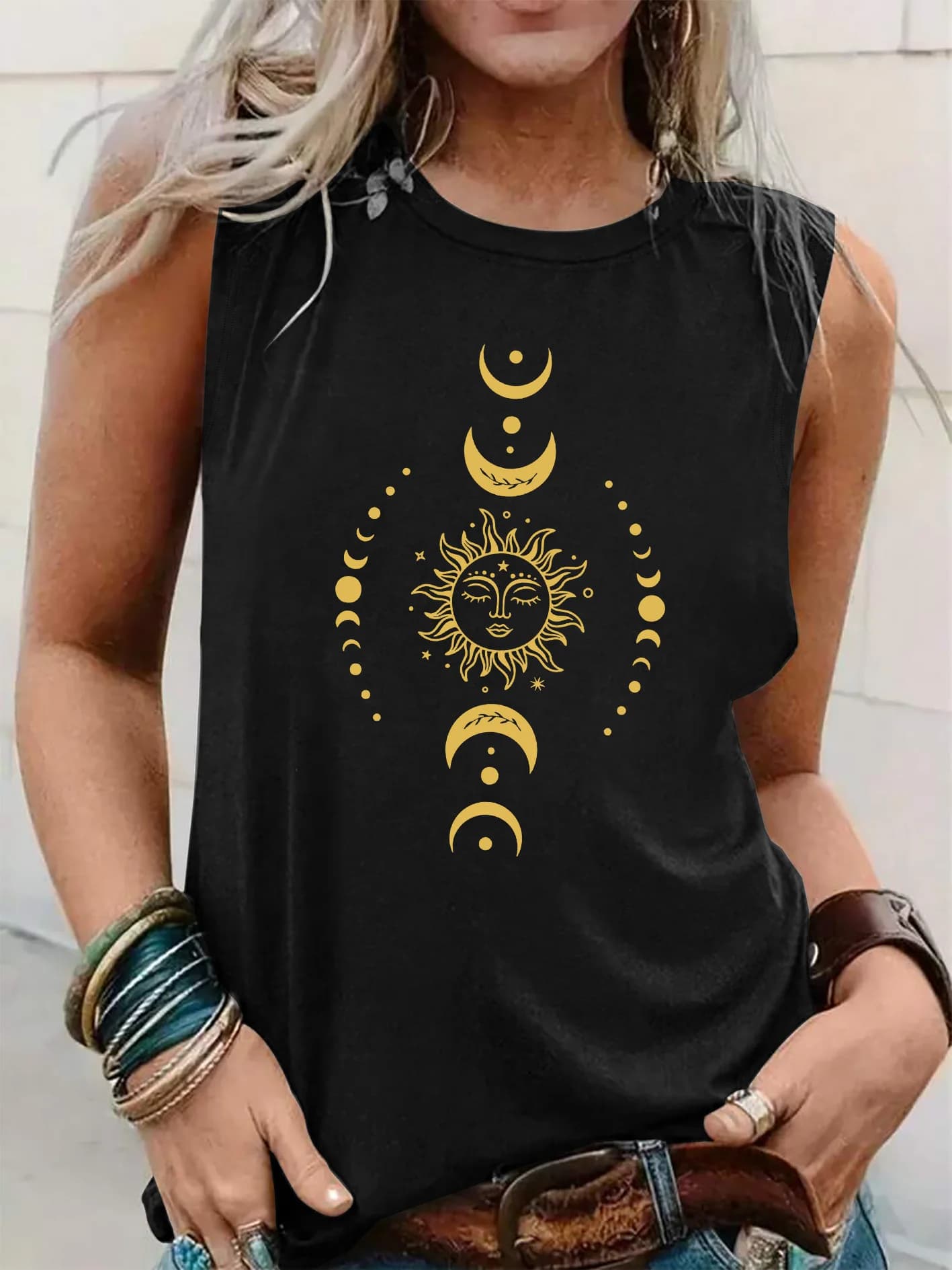 PLUS SIZE printed Summer women's loose and personalized dream catcher mesh printed vest top T-shirt comfortable sleeveless