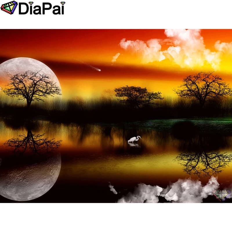 DIAPAI Diamond Painting "Moon tree landscape" Cross Stitch Custom Photo Diamond Embroidery Square Round Drill Home Decor A25362