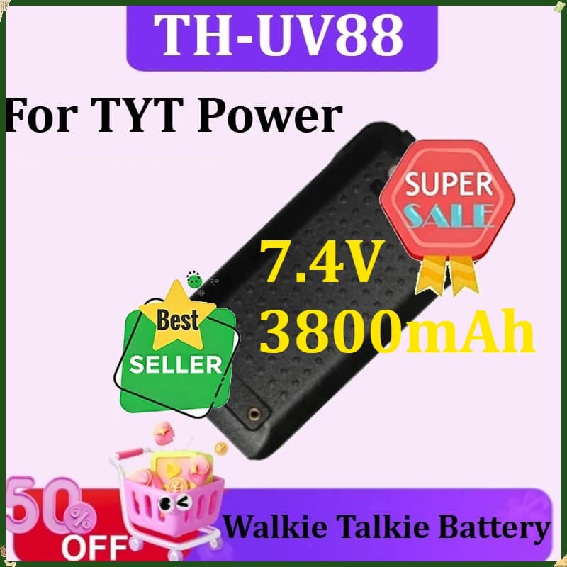 Batteria al Litio 7.4V 3800mAh TH-UV88 per Ricetrasmittente Portatile TYT Power Walkie Talkie