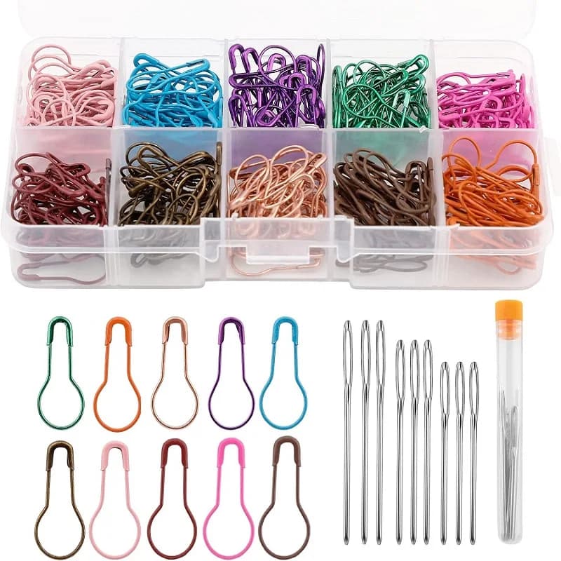 300 pezzi clip colorate per uncinetto accessori per maglieria pennarelli con 9 aghi per cucire a mano smussati dagli occhi grandi per artigianato fai da te