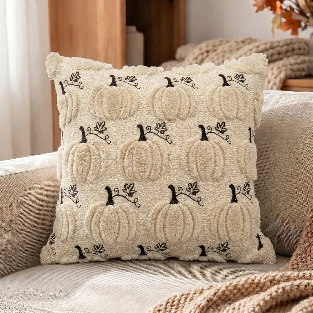 New Halloween Style Throw Pillow Cover 45x45 40x40 Pumpkin Tufted Cushion Cover Embroidered Autumn Pillowcase Fall Decor