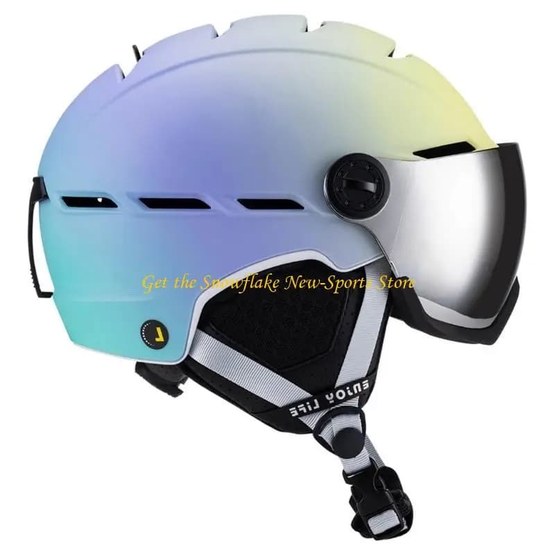E56D Caschi per Sport Invernali con Occhiali Protettivi per Snowboard, Caschi da Sci da Neve Multicolori Regolabili con Set