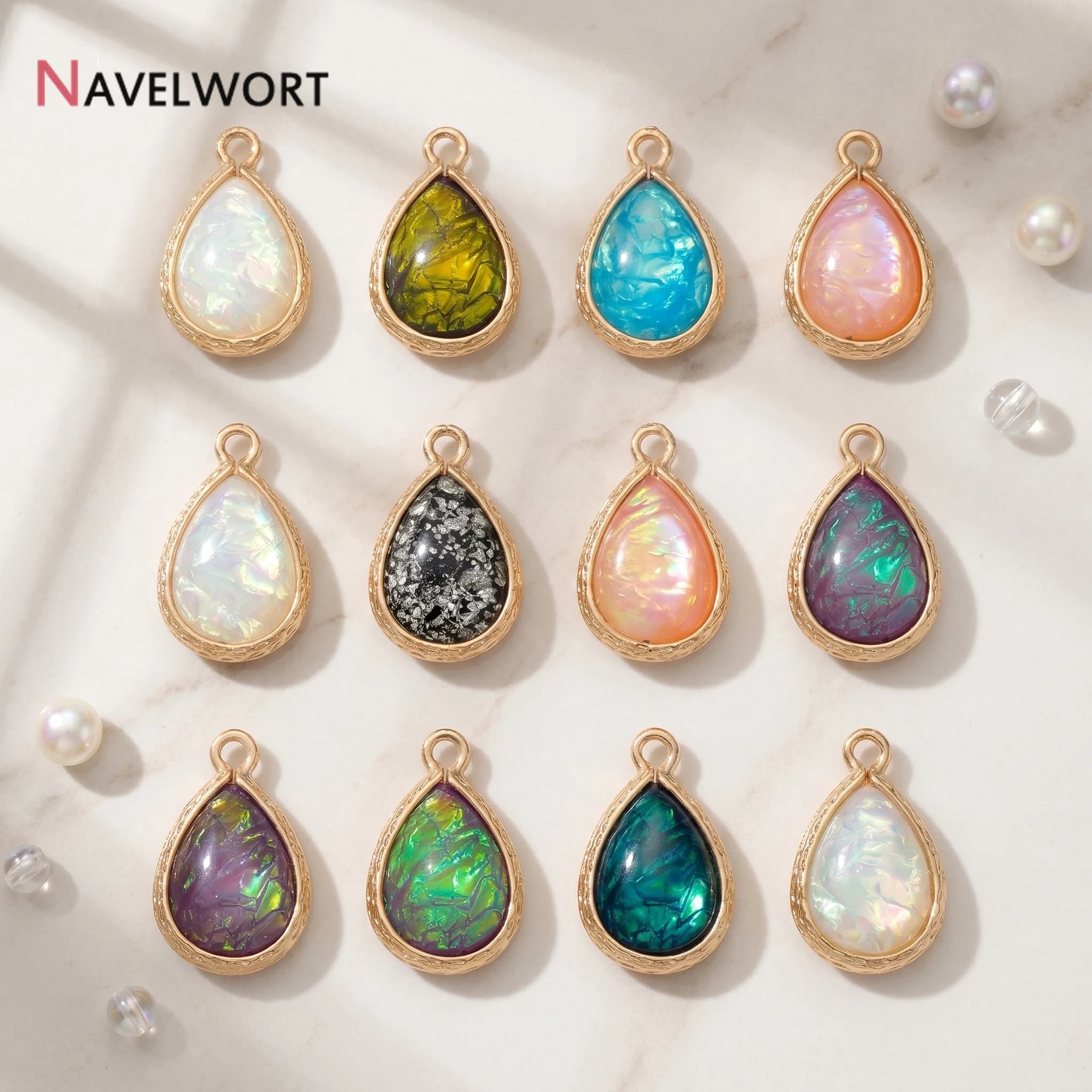 18K Gold Plated Brass With Resin Teardrop Shape Charms Teardrop Charms Pendants,Bracelet Charms, For Earring Making Accessories
