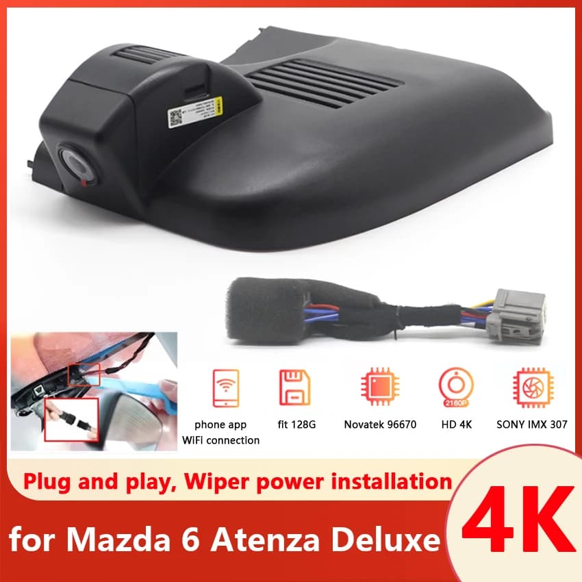 Video recorder DVR for 4K UHD 2160P Plug and Play WiFi dual lens for Mazda 6 Atenza Deluxe 2020 2021 2022 with APP control