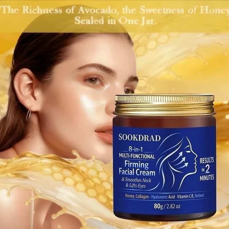 Crema Rassodante 8-in-1 con Collagene, Miele, Risultati in 2 Minuti, Viso/Collo/Occhi, 80g
